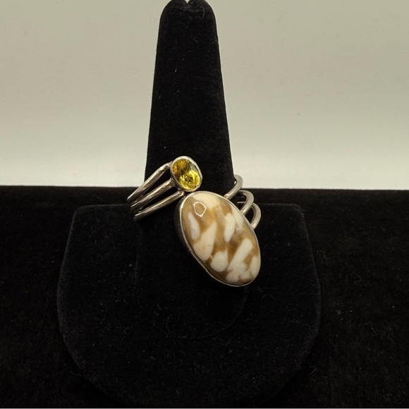 925 Peanut Wood Jasper and Citrine Silver ring - Picture 3 of 4
